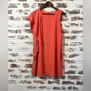 Naked Zebra Dress Sleeveless Ruffle Accent Mango Orange Zip Back Knee Length L